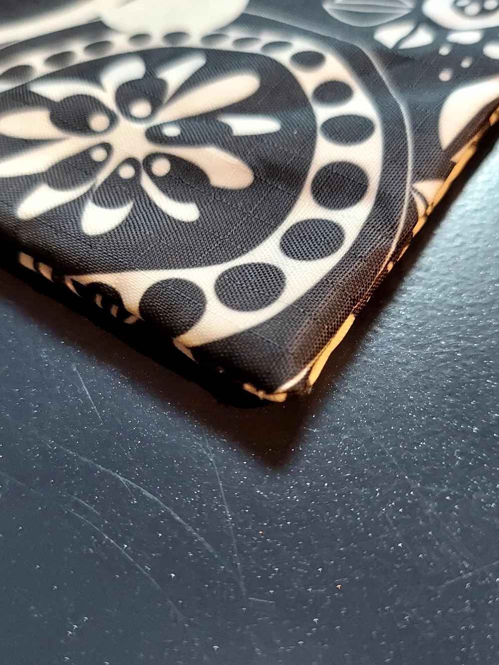 LeSportsac Floral Print Zip Pouch in Black & White with Yellow Accent 7.5 x 9.5